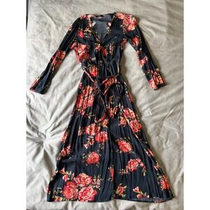 long floral dress forever 21 Forever 21 floral print navy maxi dress size L double sides slit